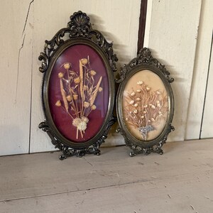Vintage Pair of Small Italian Dried Flower Shadow Box Picture Frames - Ready to Hang - Made in Italy - Free Shipping