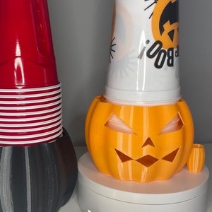 Solo Cup Holder for Halloween Party Decor Jack O'Lantern Pumpkin (2 FREE CANDLES INCLUDED!)