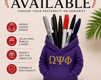 Omega Psi Phi Hoodie Pen Holder | Que Fraternity Desk Organizer | Greek Life Gift