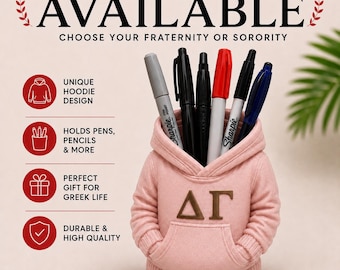 Delta Gamma Hoodie Pen Holder | Dee Gee Sorority Desk Organizer | Greek Life Gift