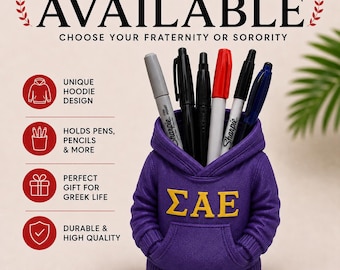 Sigma Alpha Epsilon Hoodie Pen Holder | SAE Fraternity Desk Organizer | Greek Life Gift