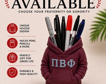 Pi Beta Phi Hoodie Pen Holder | Pi Phi Sorority Desk Organizer | Greek Life Gift