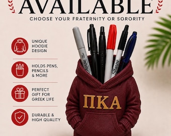 Pi Kappa Alpha Hoodie Pen Holder | Pike Fraternity Desk Organizer | Greek Life Gift