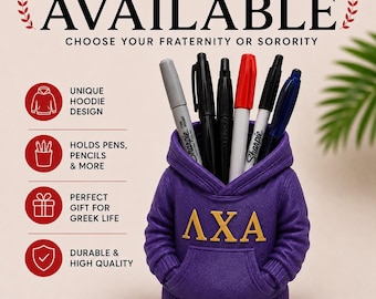 Lambda Chi Alpha Hoodie Pen Holder | Lambda Chi Fraternity Desk Organizer | Greek Life Gift