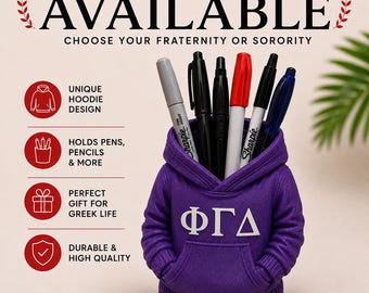 Phi Gamma Delta Hoodie Pen Holder | FIJI Fraternity Desk Organizer | Greek Life Gift