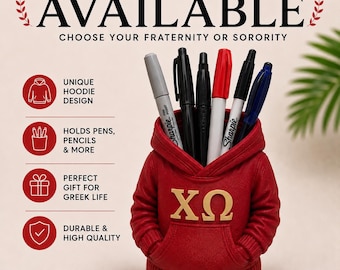 Chi Omega Hoodie Pen Holder | Chi O Sorority Desk Organizer | Greek Life Gift