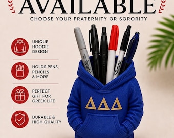 Delta Delta Delta Hoodie Pen Holder | Tri Delta Sorority Desk Organizer | Greek Life Gift