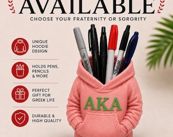 Alpha Kappa Alpha Hoodie Pen Holder | AKA Sorority Desk Organizer | Greek Life Gift