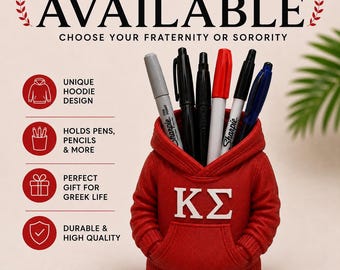 Kappa Sigma Hoodie Pen Holder | Kappa Sig Fraternity Desk Organizer | Greek Life Gift