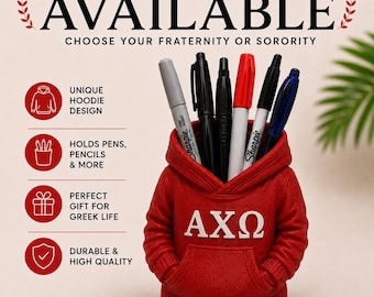Alpha Chi Omega Hoodie Pen Holder | Alpha Chi Sorority Desk Organizer | Greek Life Gift