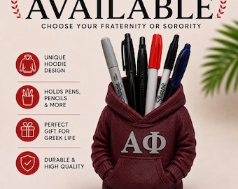 Alpha Phi Hoodie Pen Holder | Alpha Phi Sorority Desk Organizer | Greek Life Gift