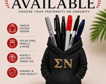 Sigma Nu Hoodie Pen Holder | Sigma Nu Fraternity Desk Organizer | Greek Life Gift