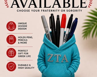 Zeta Tau Alpha Hoodie Pen Holder | Zeta Sorority Desk Organizer | Greek Life Gift