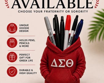 Delta Sigma Theta Hoodie Pen Holder | DST Sorority Desk Organizer | Greek Life Gift