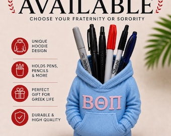 Beta Theta Pi Hoodie Pen Holder | Beta Fraternity Desk Organizer | Greek Life Gift