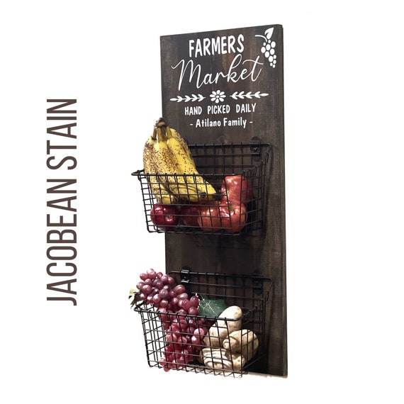 Fruit and Vegetable Basket, Kitchen Basket, Fruit Basket, Kitchen Organizer,  Farmers Market Sign, Rustic Decor, Produce Wall Hang 