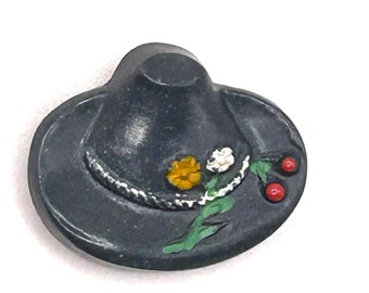 Vintage French Realistic Button GREY Fedora Tyrolean Hat Goofies from the 1940s