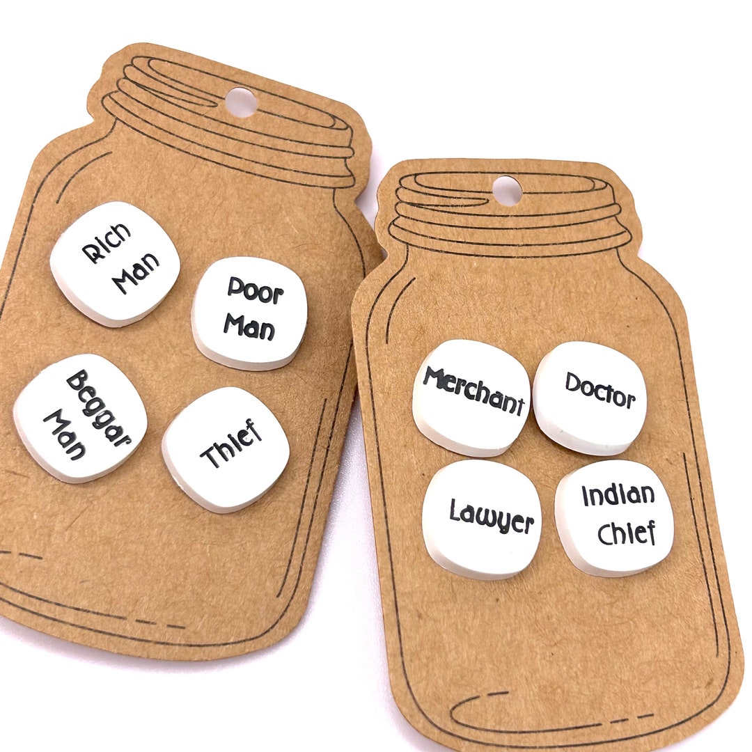 8 Vintage Verbal Buttons Rich Man Poor Man Beggar Man Thief Merchant