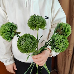 2/5 Faux Green dianthus stem，artificial  Green  ball flower，vase filling flower arrangement，DIY craft supply，home \wedding faux flower decor