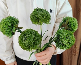 2/5 Faux Green dianthus stem，artificial  Green  ball flower，vase filling flower arrangement，DIY craft supply，home \wedding faux flower decor
