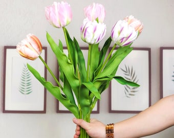 24 „künstlicher Papageientulpenstamm, echte Berührung PU-Tulpenblume, Vasenfüller, Wohnkultur, künstliche Blumenarrangement, Hochzeitsblumendekor