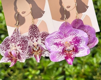 Orecchini in resina di vera orchidea, orecchini di Phalaenopsis fatti a mano, orecchini pendenti, orecchini a fiore, gioielli floreali primaverili unici