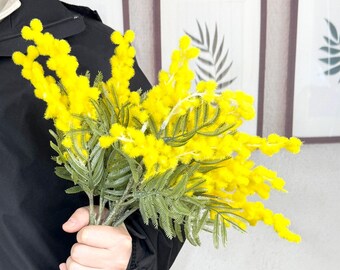 künstliche süße Akazienzweige, 15 Zoll Künstliche gelbe Blumen, DIY Blumengesteck, Hochzeitsblumendekor, Vasenfüllung, Wohndekor