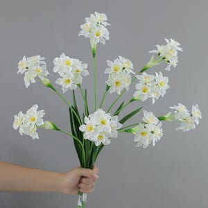 faux Narcissus flower，artificial white Narcissus branches，fake flower for pot ，centerpiece decor，home decor，outside graden decor，DIY floral