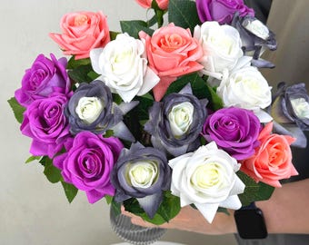 real touch faux rose flower stem,DIY flower arrangement,artificial rose flower for vase/table/bouquet/shelf/home/wedding