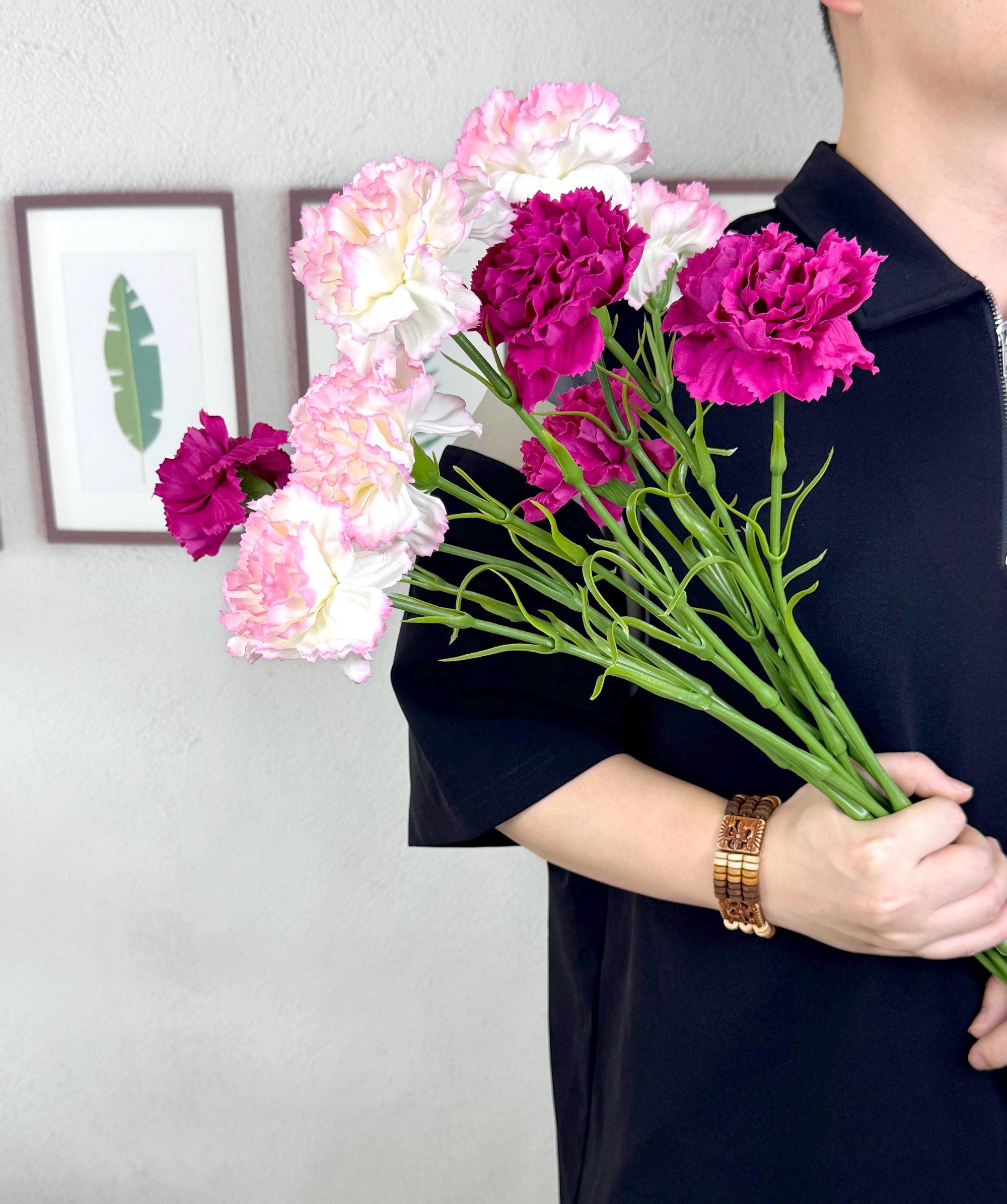 Bouquet di garofani artificiali, in plastica, con 11 teste, fiori