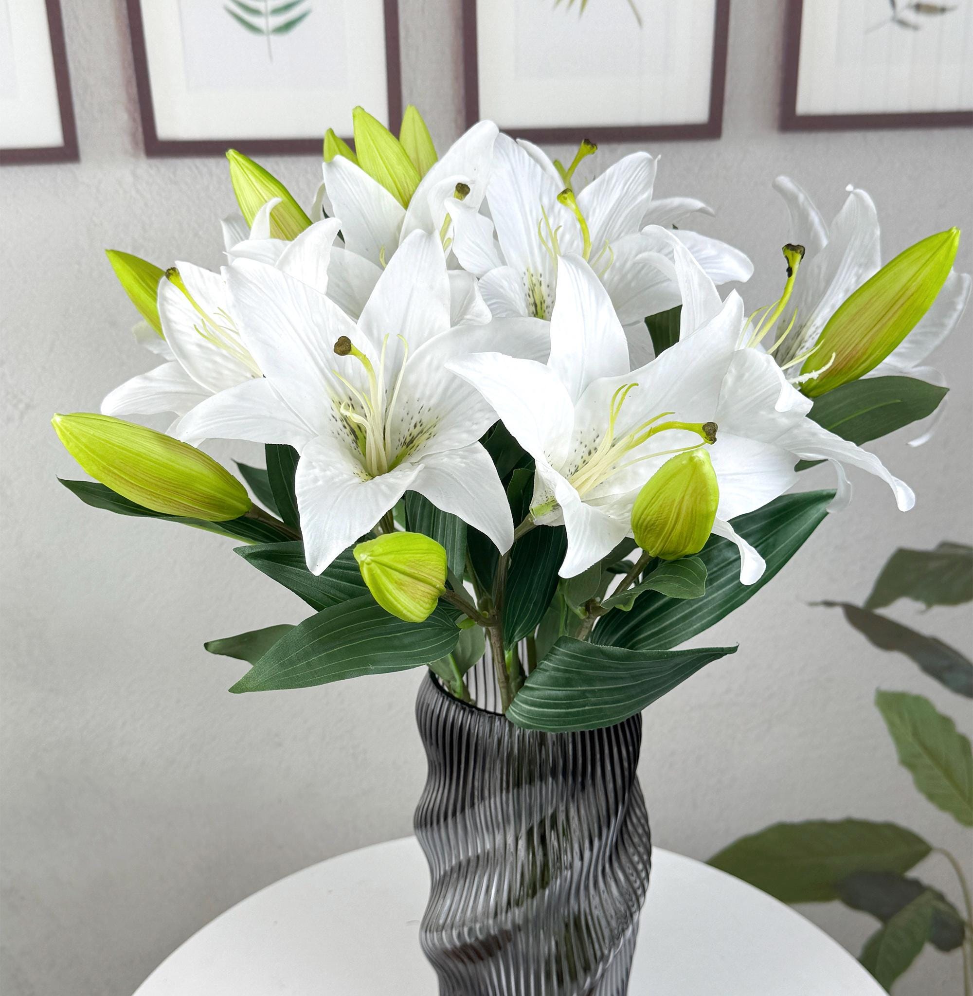 LONGWIN Fleurs de lys tigrées artificielles en cristal avec vase en cristal - Figurines de collection en cristal AB pour la maison, un mariage - Idée cadeau pour la fête des mères, la Saint-Valentin