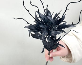 fake  black Epiphyllum branches，artificial black flower，flower arrangement，DIY，vase filler，craft supply，dark retro style decor，home decor，
