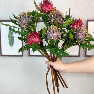 artificial protea flower stems，high faux Silybum stems，centerpiece，artificial protea plant  for vase filling，boho flower decor，home  decor