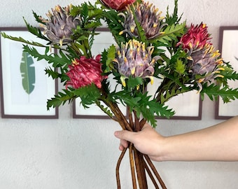 Tallos de flores de protea artificiales, tallos altos de Silybum sintético, centro de mesa, planta de protea artificial para rellenar jarrones, decoración floral bohemia, decoración del hogar
