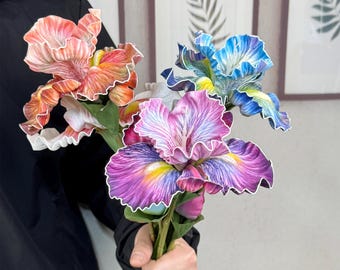 6 color faux colorful iris  stems，3D artificial iris flower，real touch flower，vase filler，flower arrangement，home decoration，wedding decor