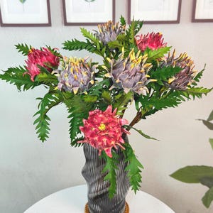 artificial protea flower stems，high faux Silybum stems，centerpiece，artificial protea plant  for vase filling，boho flower decor，home  decor