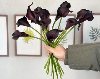 Tallo de cala artificial color ciruela oscura, flor de cala artificial, arreglo floral, material para manualidades, relleno para jarrones, decoración para el hogar o bodas, ramo DIY