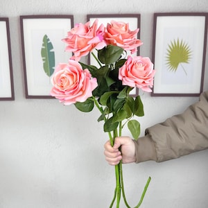 24“Real touch faux rose flower，fake rose with stems,flower arrangement。DIY wedding bouquet，centerpiece，home decor，wedding rose decor