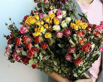 6 types de rose séchée avec tiges, bouquet de fleurs de rose naturelle, arrangement de fleurs sèches, fleurs de rose pour vase, décor de rose de mariage, décoration de la maison