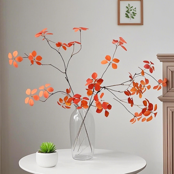 33“ realistic orange branches，artificial leaves branches，artificial plant，autum style decor，vase filler，home decor，Simple art style decor