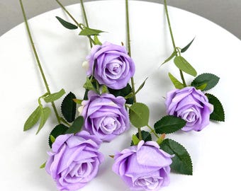 artificial purple rose stems，faux silk rose flowers，DIY flower arrangement，vase filling，home wedding rose decor