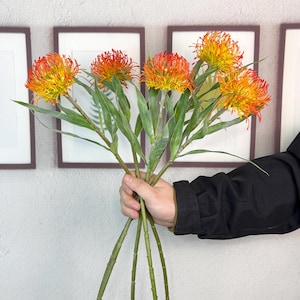 faux Leucospermum flowers,high quality protea flower ,artificial orange flower，vase filling，centerpiece， DIY，home decor ，floral arrangement，