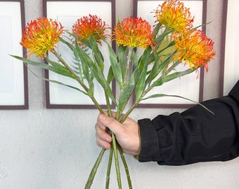 faux Leucospermum flowers,high quality protea flower ,artificial orange flower，vase filling，centerpiece， DIY，home decor ，floral arrangement，