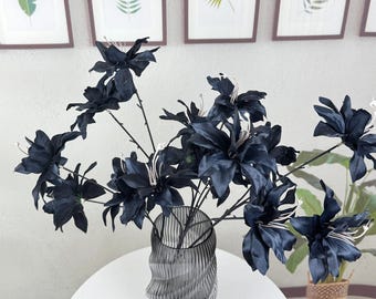 23インチの人工黒ユリ、造花ユリ、造花アレンジメント、花瓶の花