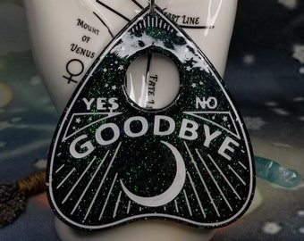 Ouija Planchette Keychain, Black and Green Accessory