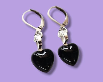 Black Heart Goth Earnings, Gothic Accessories, Goth Gifts for Her / Grunge Jewlery for Her