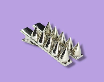 Spiked Hair Clip Set in Silver, Goth Hair Clips, Gifts for Alternative Girl, Grunge, Punk, Emo, Gothic Style Hair Clips