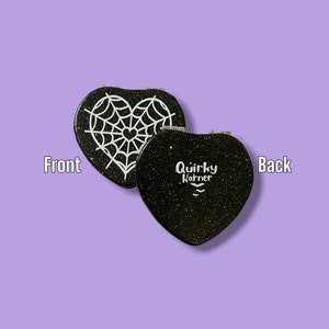 Black Heart Spiderweb Compact Mirror, Goth Accessories for Makeup Bag or Gothic gift for her by Quirky Korner