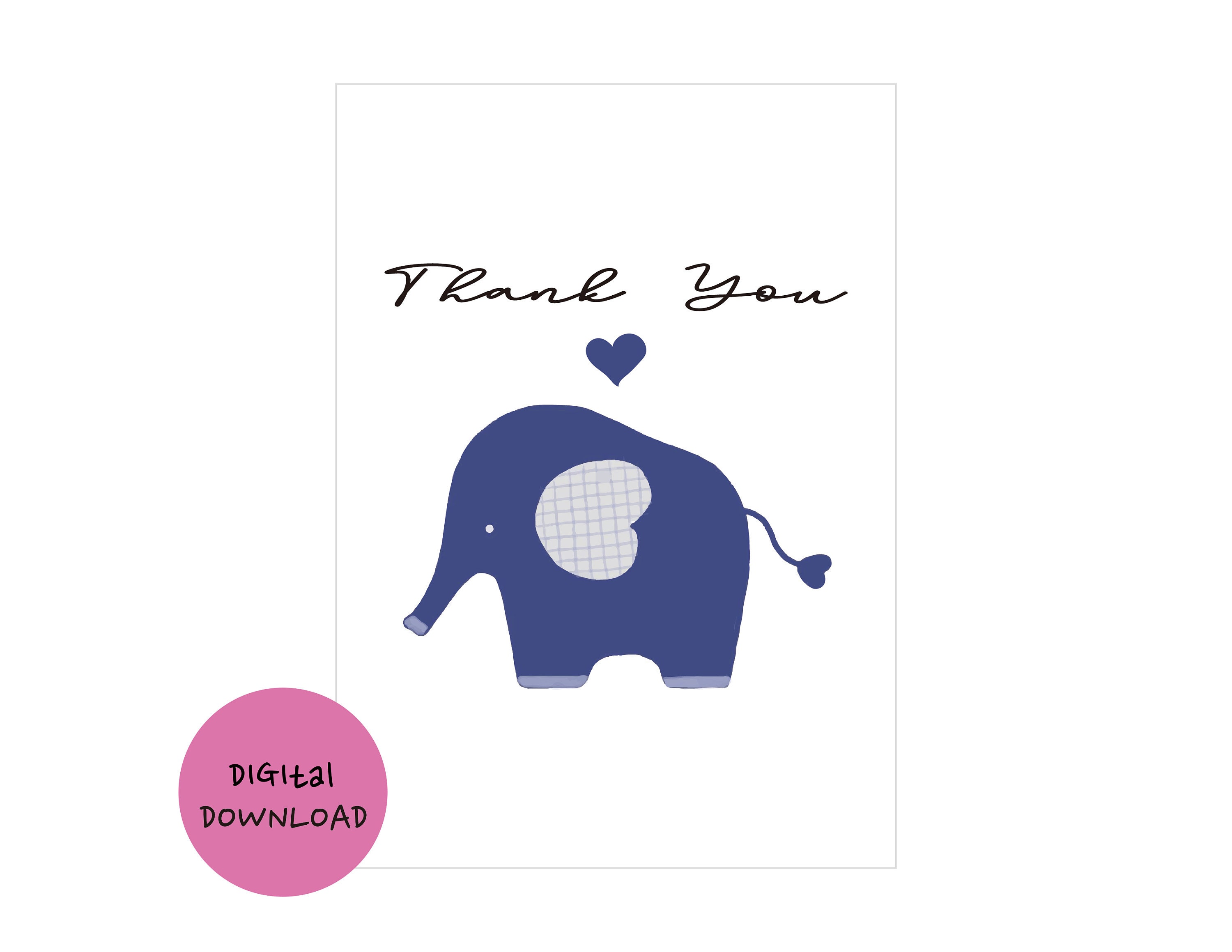 Printable Elephant Baby Thank You Card/Printable Instant | Etsy