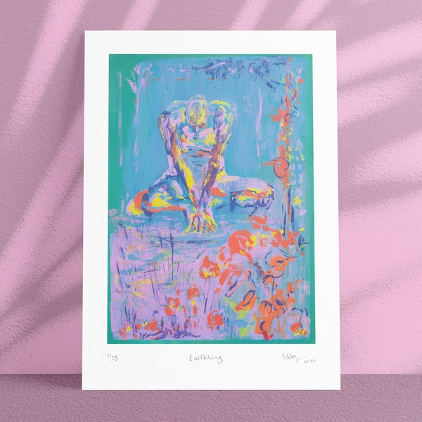 EARTHLING – Limited Edition A2 Giclée Print (nude figure art, abstract male body, colourful aesthetic, by Libby Martina)